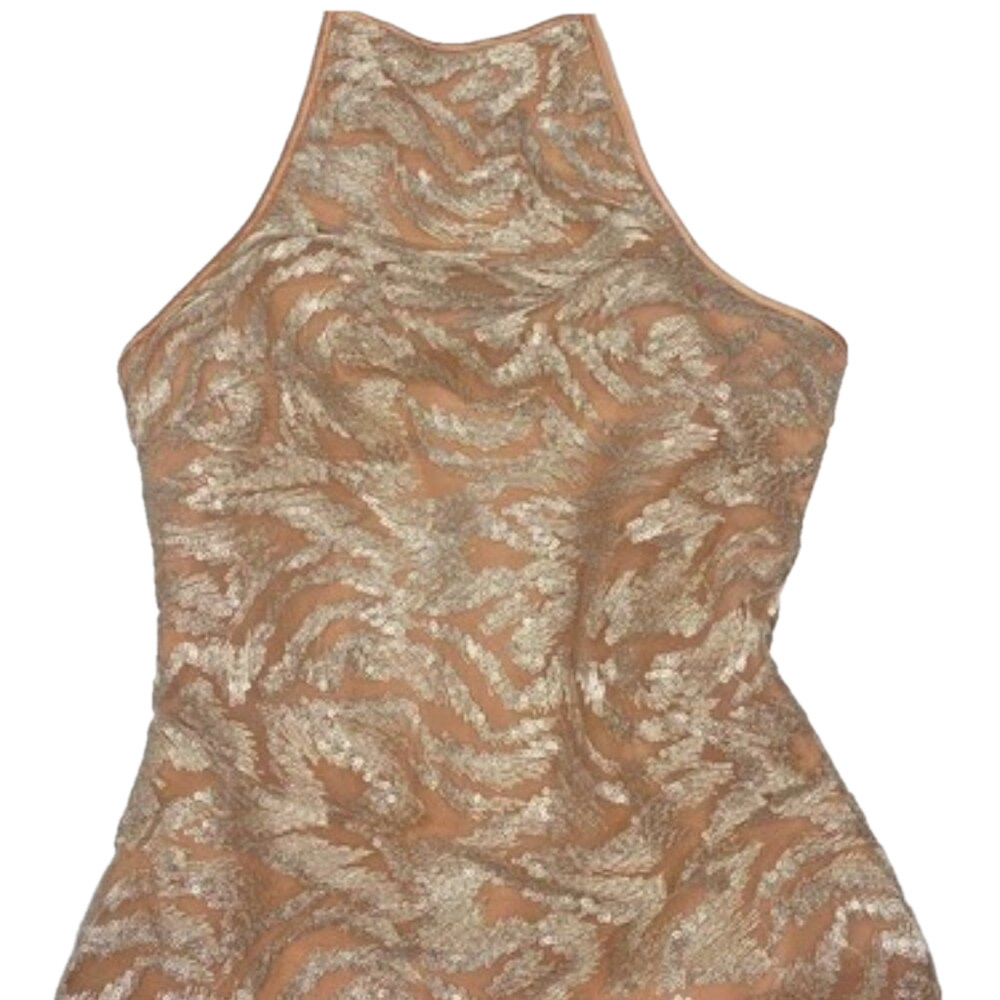 NEW HOUSE OF CB Women Maxi Dress Rose Gold Size XS Giada Embroidered Sequin Gown